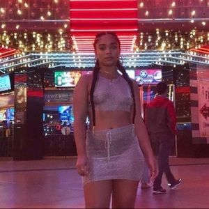 Metallic rose gold halter top and skirt set